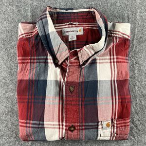 Carhartt Button Down Shirt Men's XL Red Plaid Relaxed Fit Short Sleeves Pocket